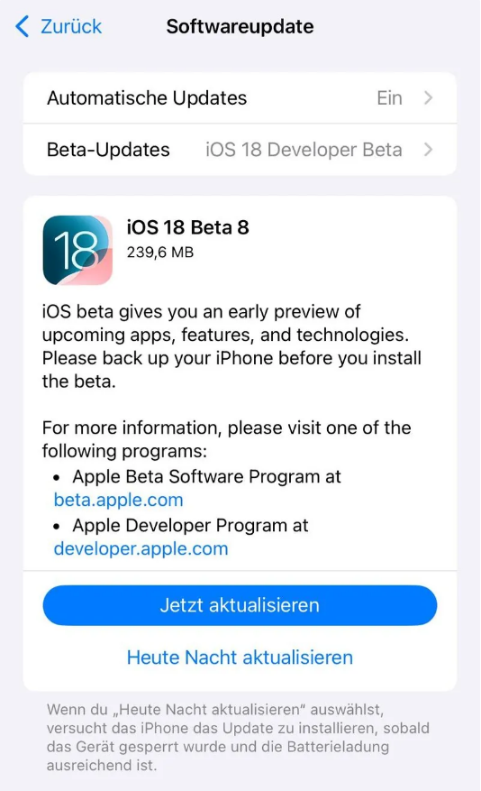 洛阳苹果手机维修分享苹果 iOS / iPadOS 18 开发者预览版 Beta 8 发布 